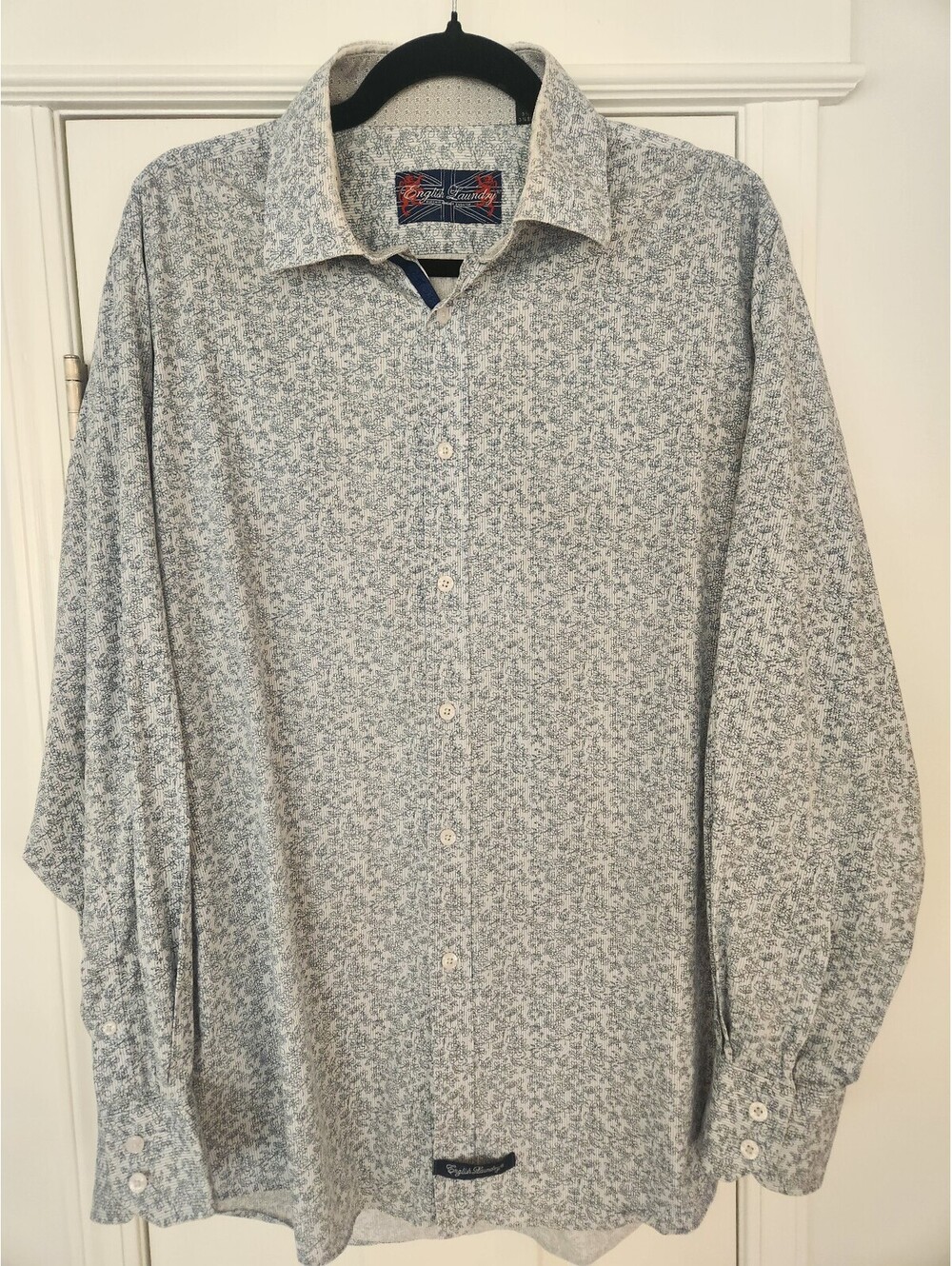 Mens English Laundry Blue Striped Floral Button up size Large western formal